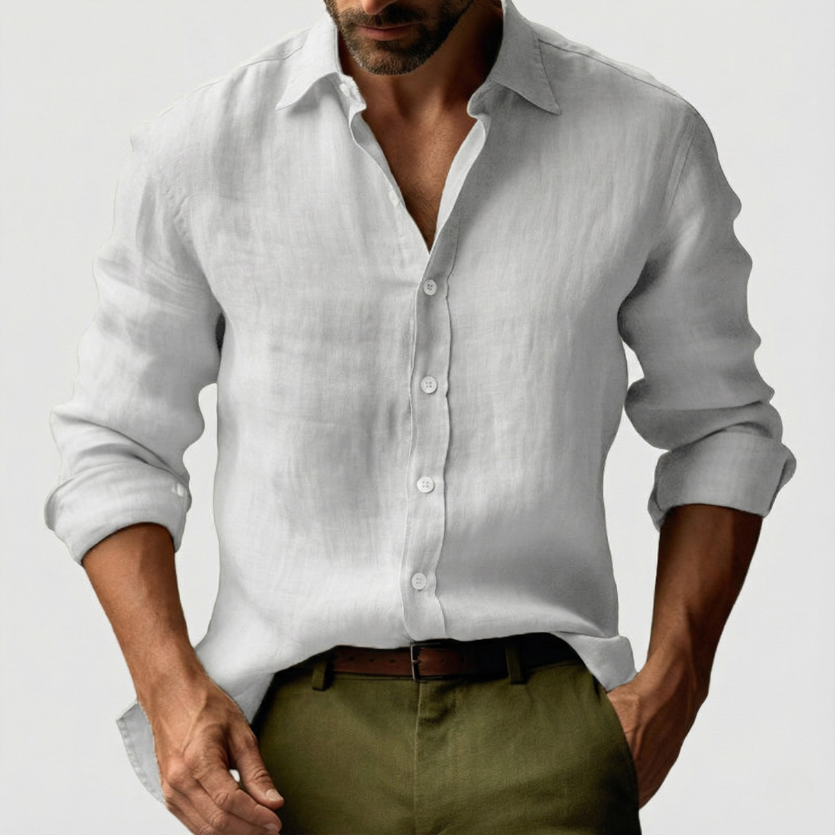 Men’s Vintage Inspired Long Sleeve Shirt – Relaxed Button-Up Style for Summer