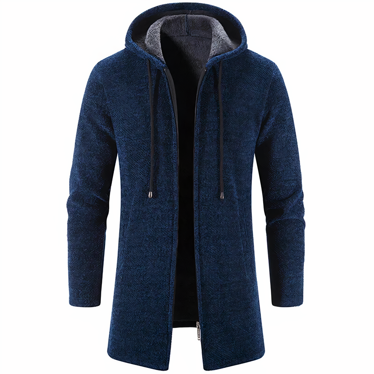 Men’s Textured Hooded Long Jacket – Streamlined Zip-Up Layer for Casual Winter Wear