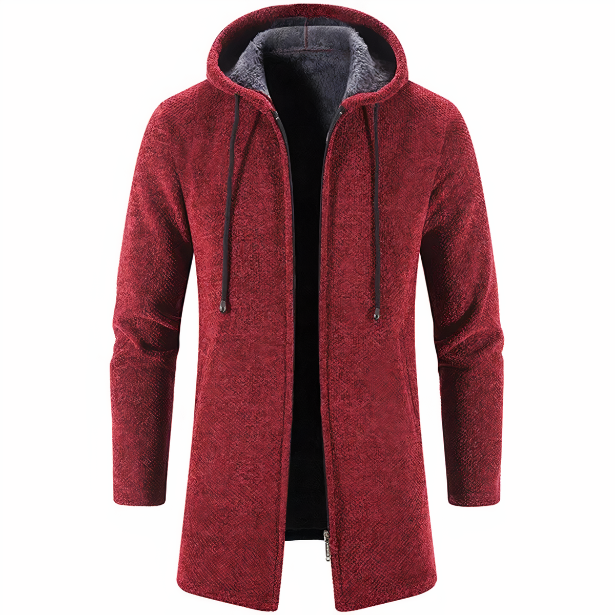 Men’s Textured Hooded Long Jacket – Streamlined Zip-Up Layer for Casual Winter Wear