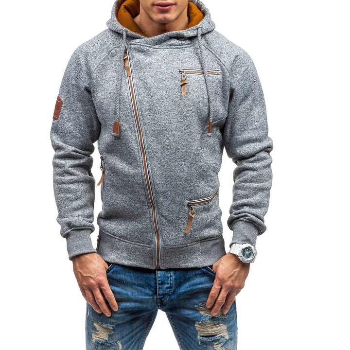 Men’s Asymmetric Zip-Up Hoodie – Warm Multi-Pocket Layer for Casual Autumn Winter Streetwear Everyday Wear and Cold-Weather Styling