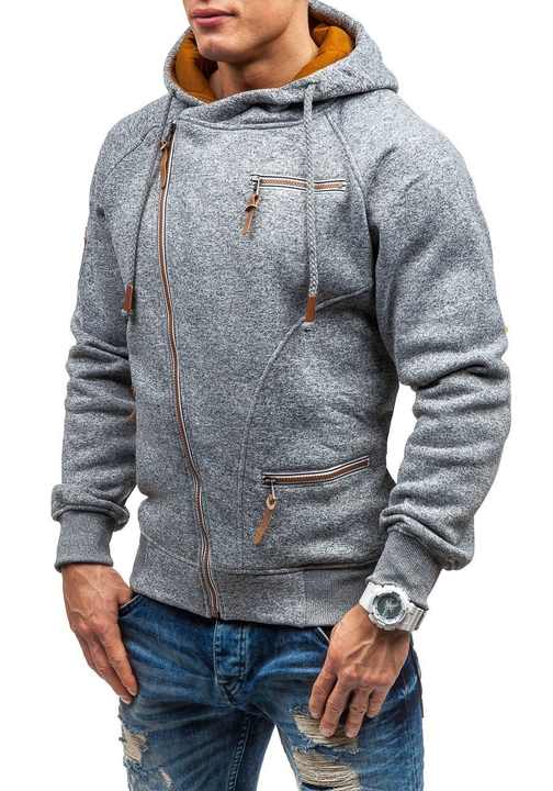 Men’s Asymmetric Zip-Up Hoodie – Warm Multi-Pocket Layer for Casual Autumn Winter Streetwear Everyday Wear and Cold-Weather Styling