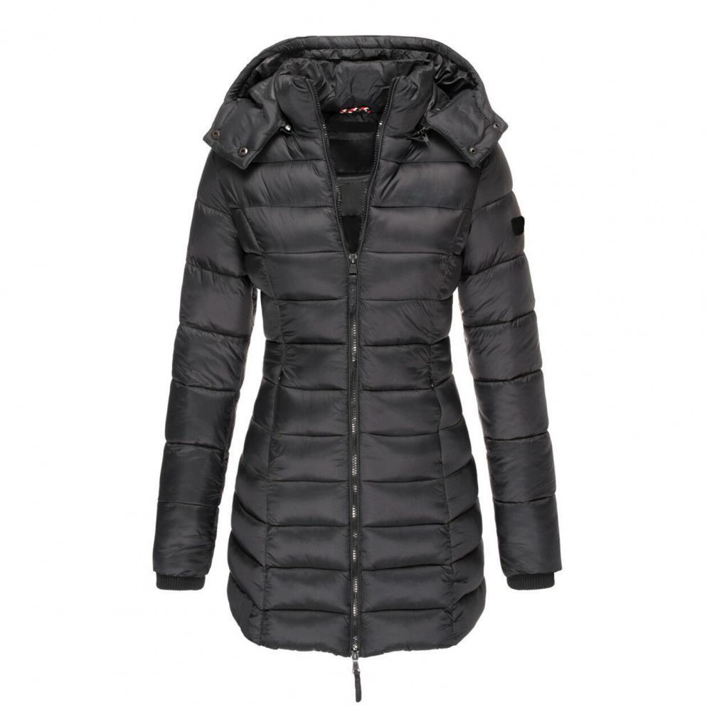 Veste d’hiver longue à capuche et matelassée pour femme - vêtement d’extérieur chaud à fermeture zippée pour le quotidien par temps froid