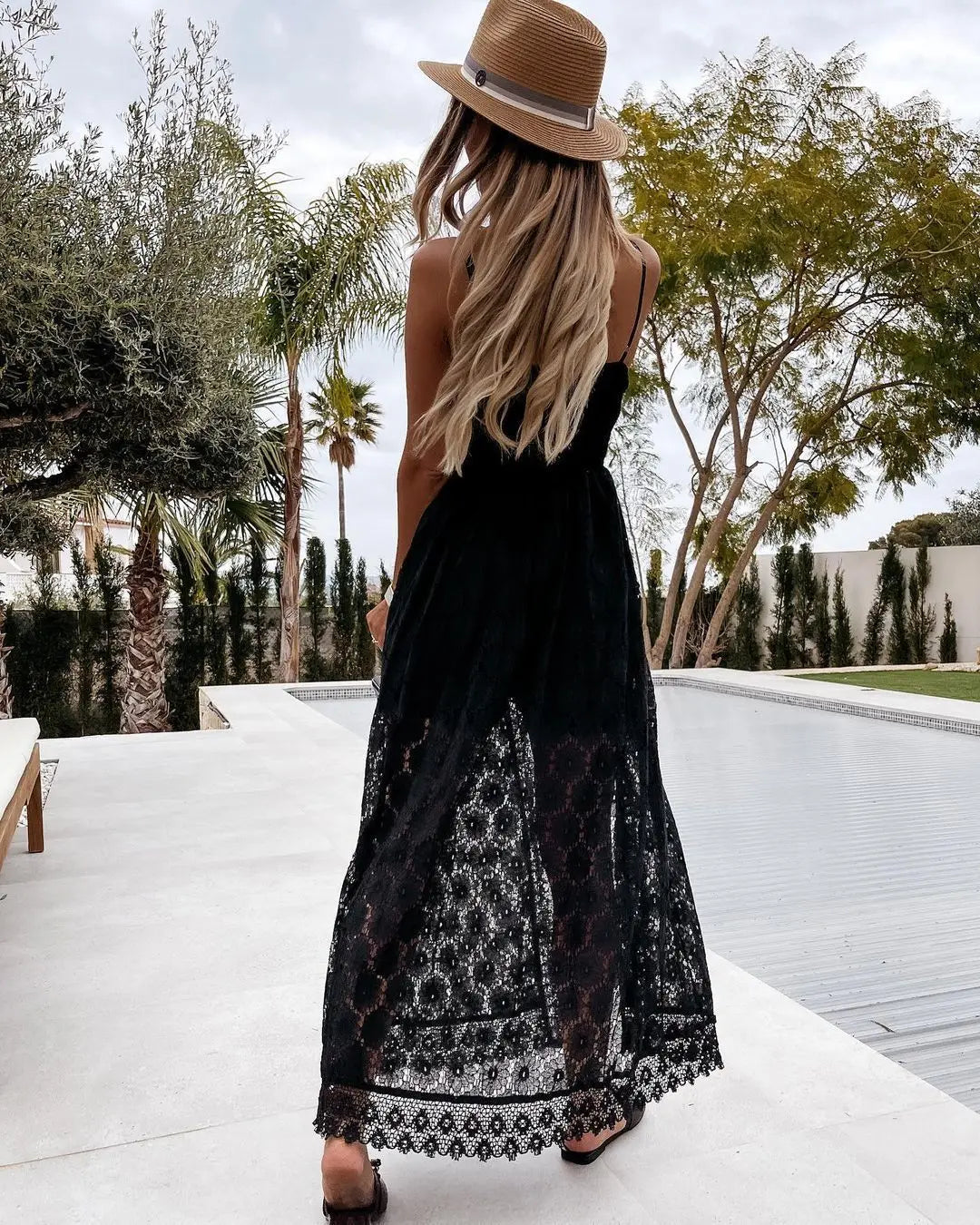 Women's Summer Lace Maxi Dress Elegant Flowy Romantic Design