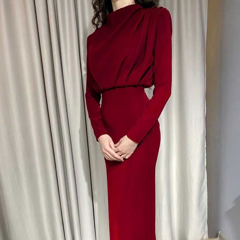 Women’s Maxi Dress Sculpted Bodycon High Neck Long Sleeve