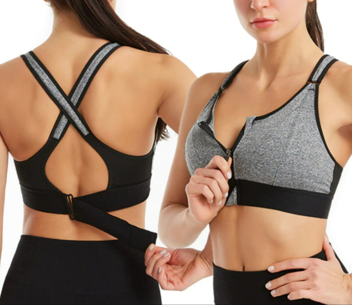 Women’s Sports Bra Cross Back Zip Front High Support Fit