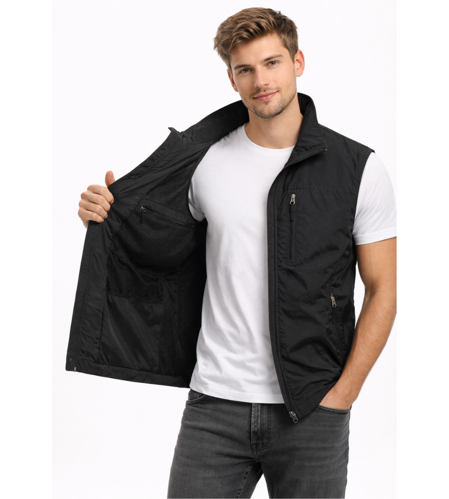 Chaleco exterior para hombre con cremallera frontal y cuello alto