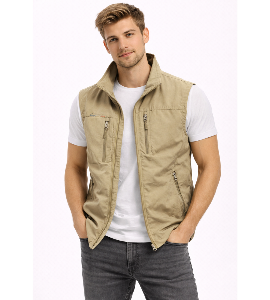 Chaleco exterior para hombre con cremallera frontal y cuello alto