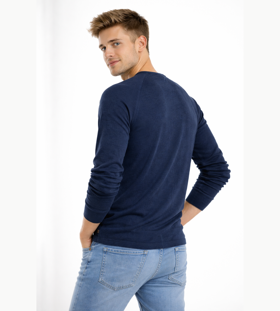 Camiseta Henley para hombre, manga larga, cuello con botones, casual