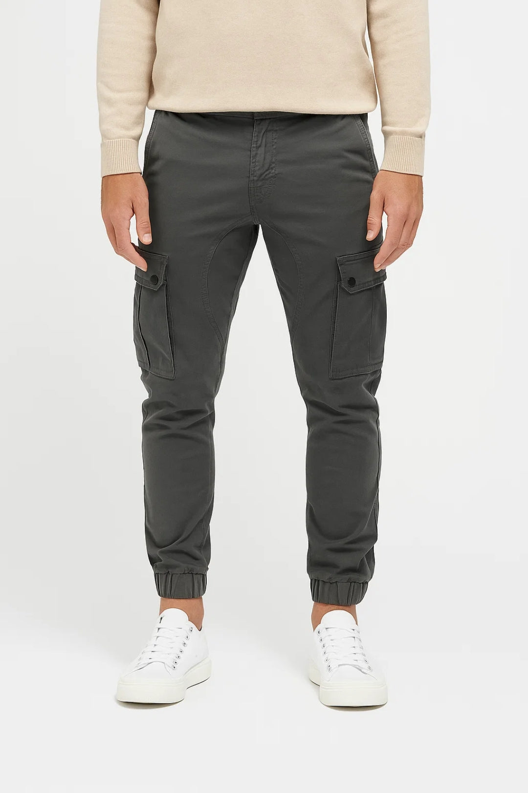 Herre cargo-bukser, slim fit med elastisk manchet, arbejdsbukser