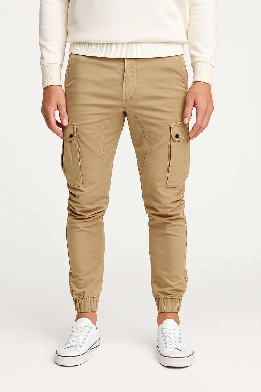 Herre cargo-bukser, slim fit med elastisk manchet, arbejdsbukser