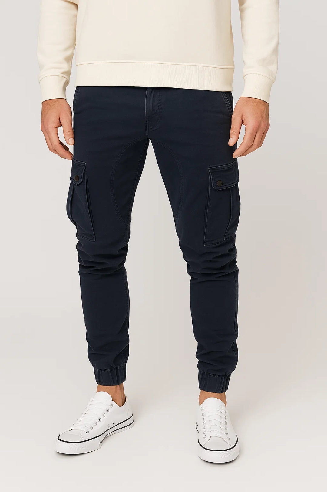 Herre cargo-bukser, slim fit med elastisk manchet, arbejdsbukser