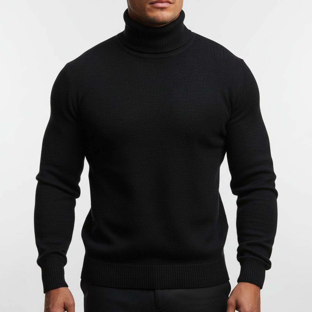 Men’s Fine Gauge Turtleneck Sweater with Ribbed Finishes