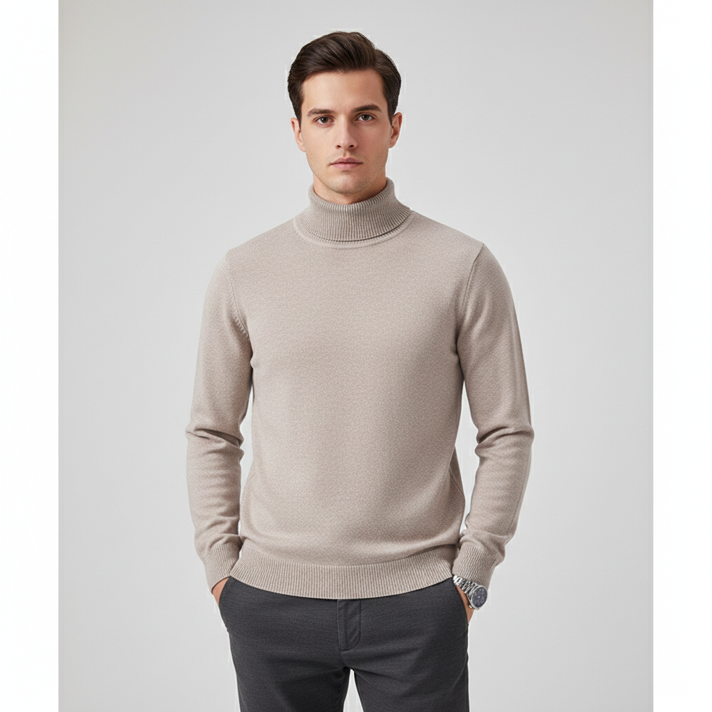 Men’s Fine Gauge Turtleneck Sweater with Ribbed Finishes