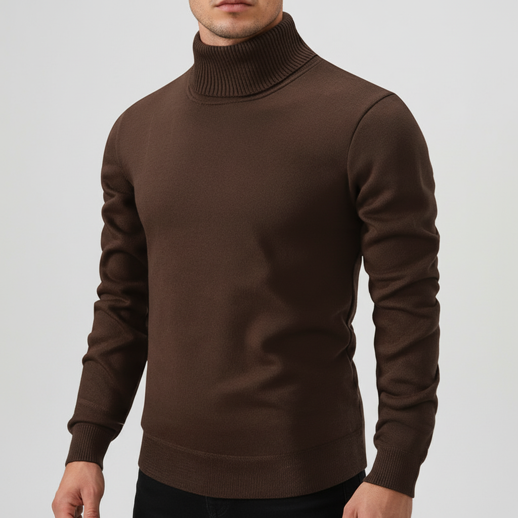 Men’s Fine Gauge Turtleneck Sweater with Ribbed Finishes