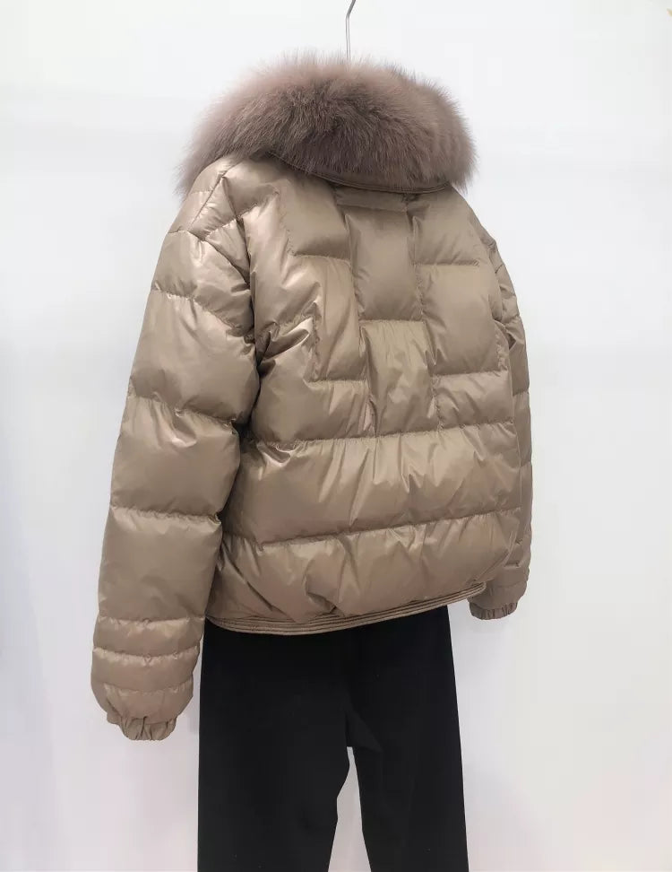 Dames donsjas met zachte kraag – Losjes vallende isolerende laag voor elegante winterkleding