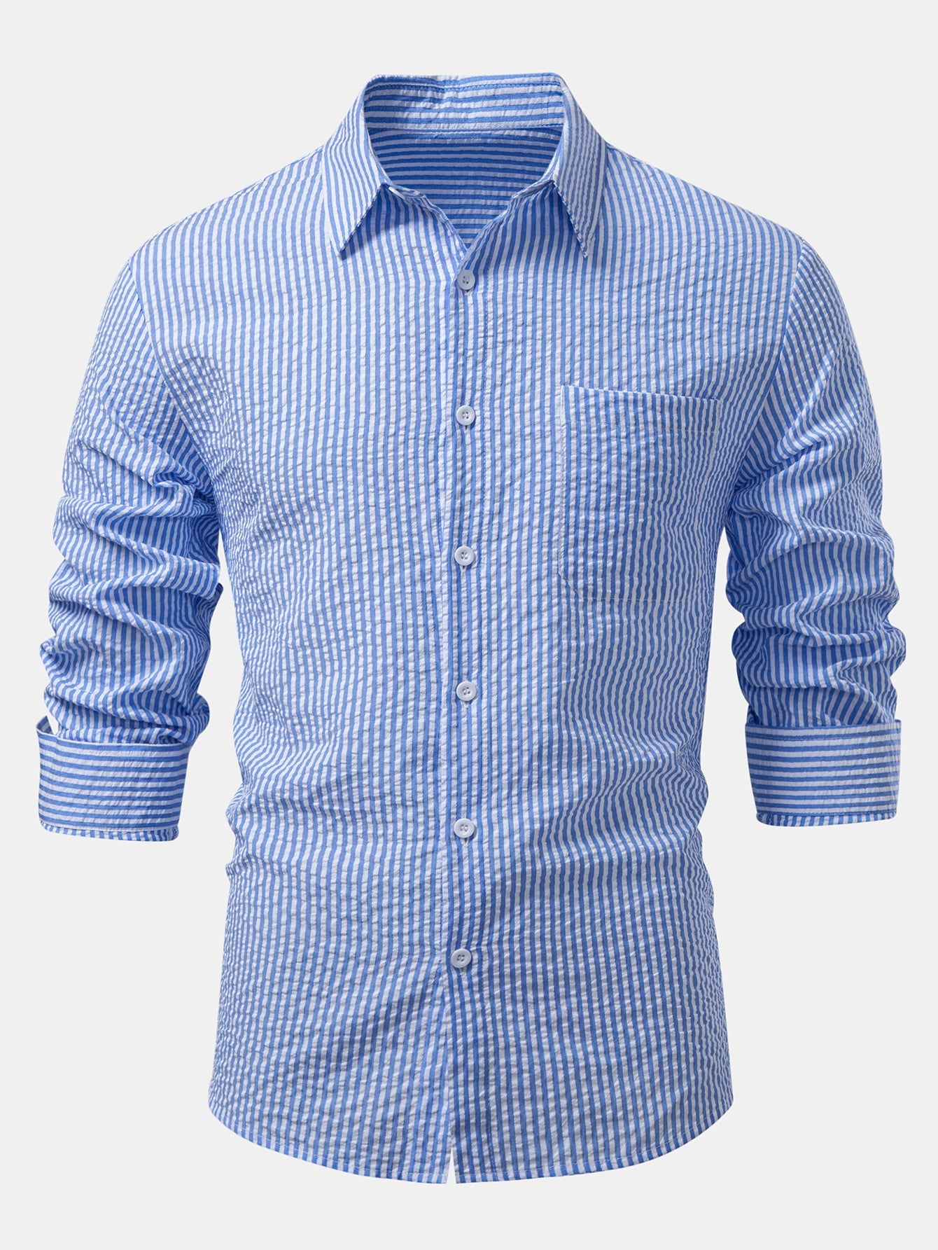 Chemise homme en seersucker à boutons – Coupe classique, style chic et décontracté pour les jours de travail et les week-ends