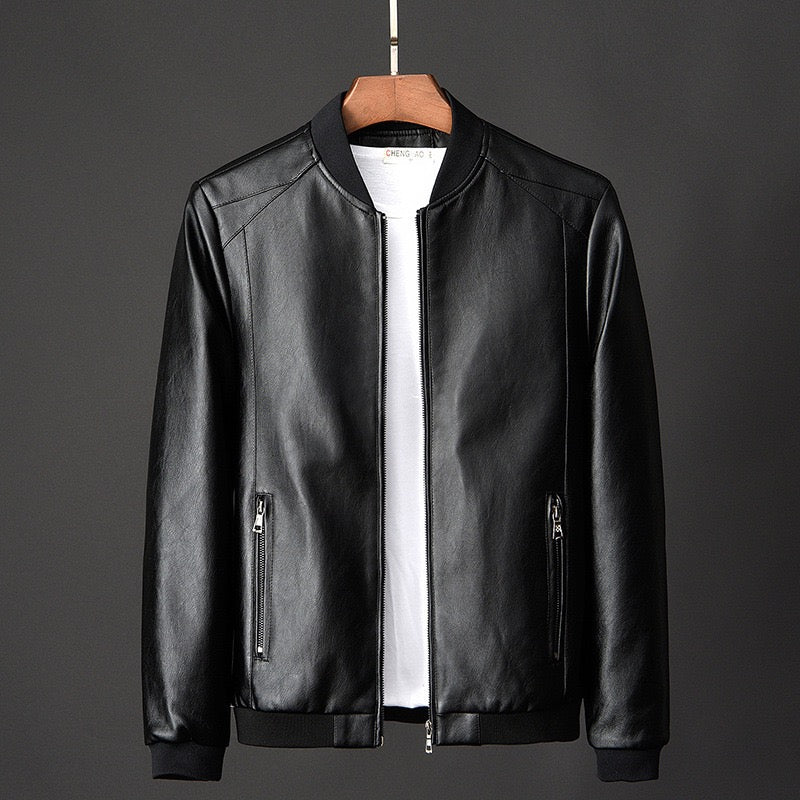 Men’s Slim PU Leather Bomber Jacket – Streamlined Everyday Layer for Smart Casual Wear