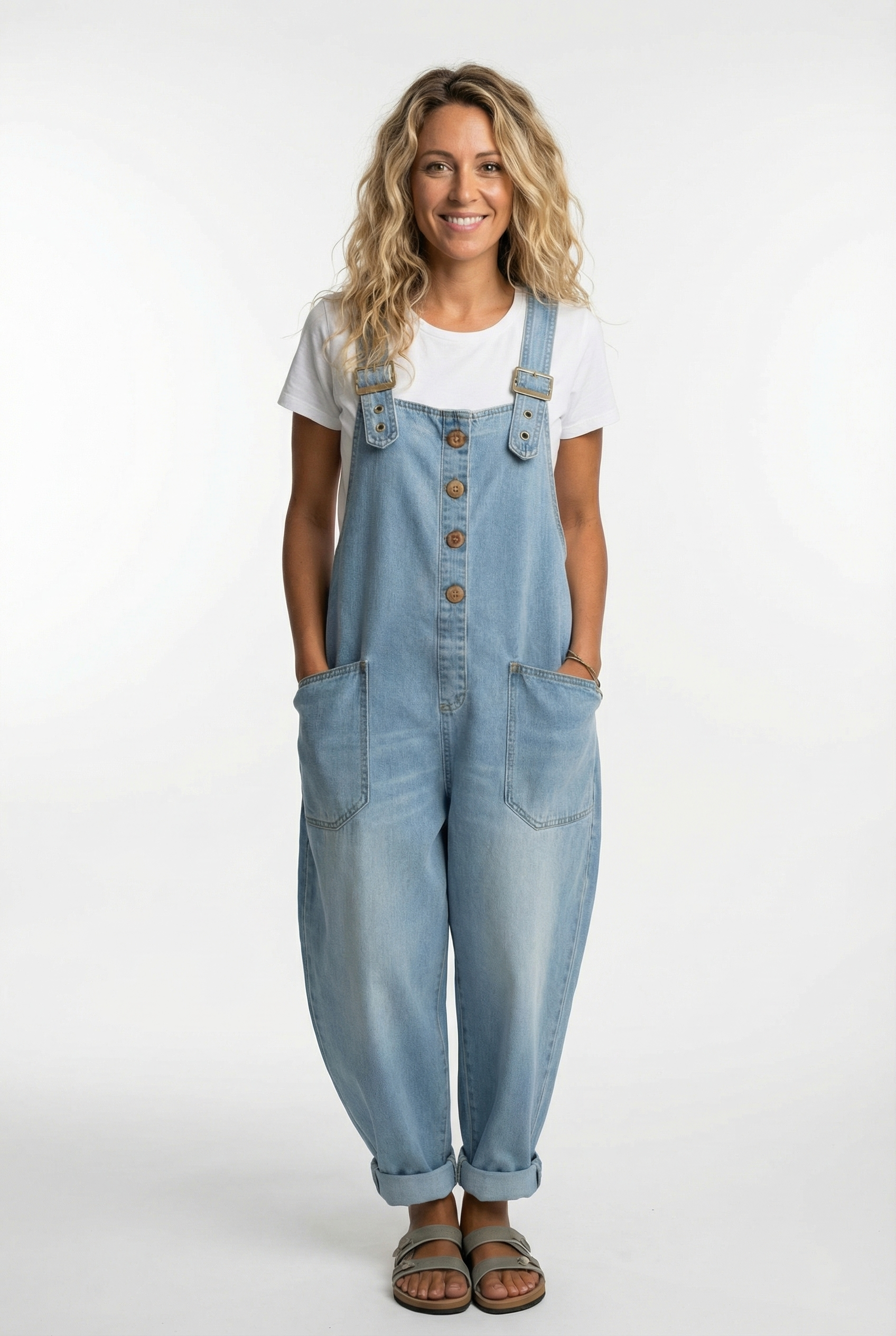 Dame afslappede denim-dragter med justerbare stropper jumpsuit