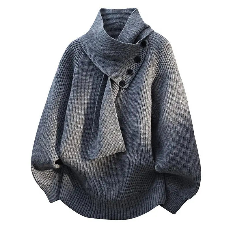 Women’s Buttoned Shawl-Collar Sweater – Soft Relaxed Knit for Office, Travel and Winter Wear