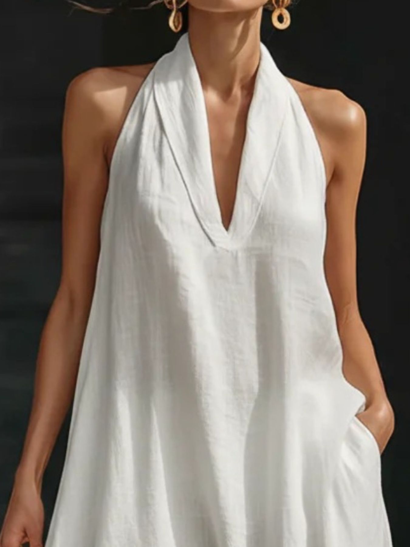 Abito lungo da donna con scollo all'americana e gonna a linea ad A fluente