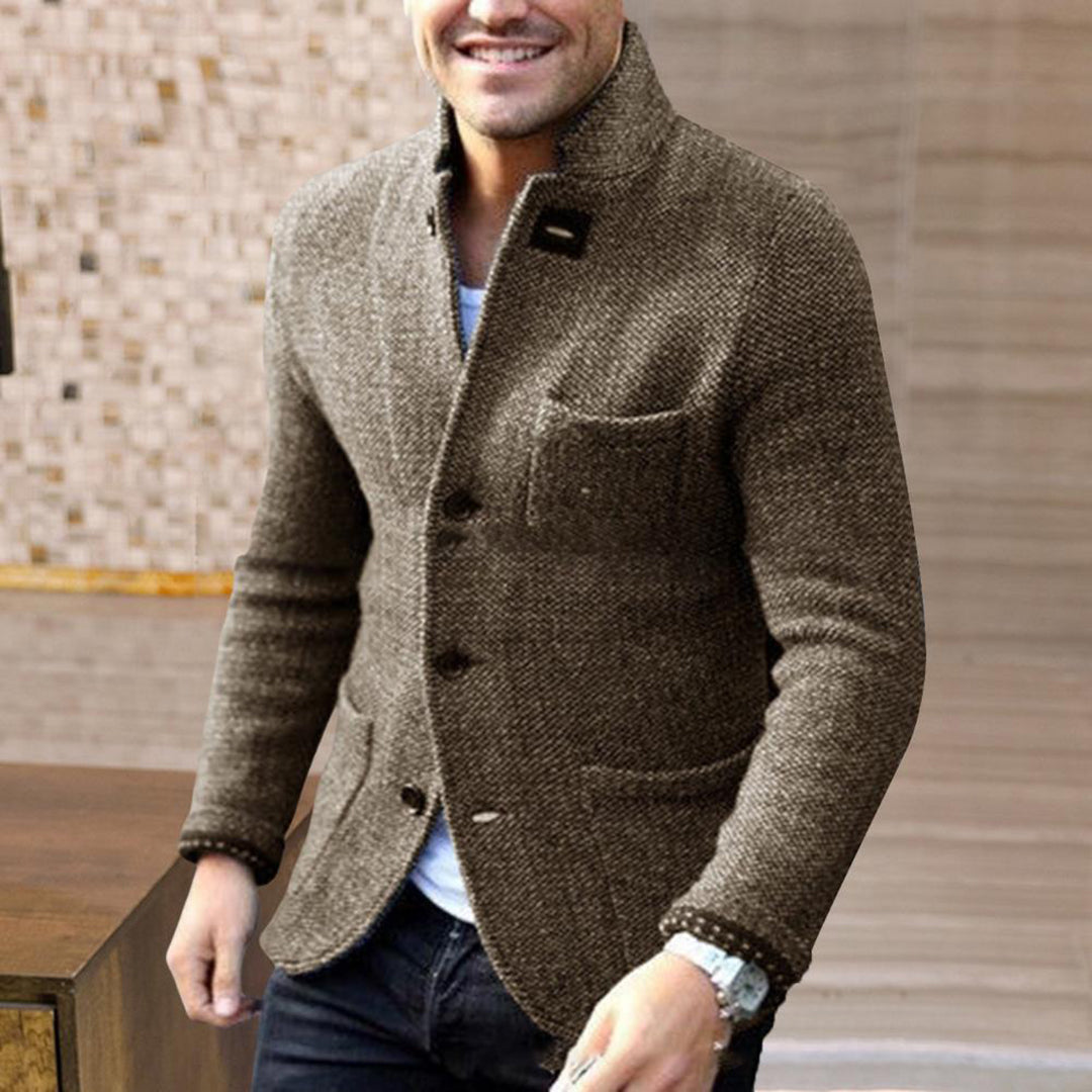 Chaqueta de punto estructurado para hombre – Capa cálida con botones al frente para un estilo casual elegante