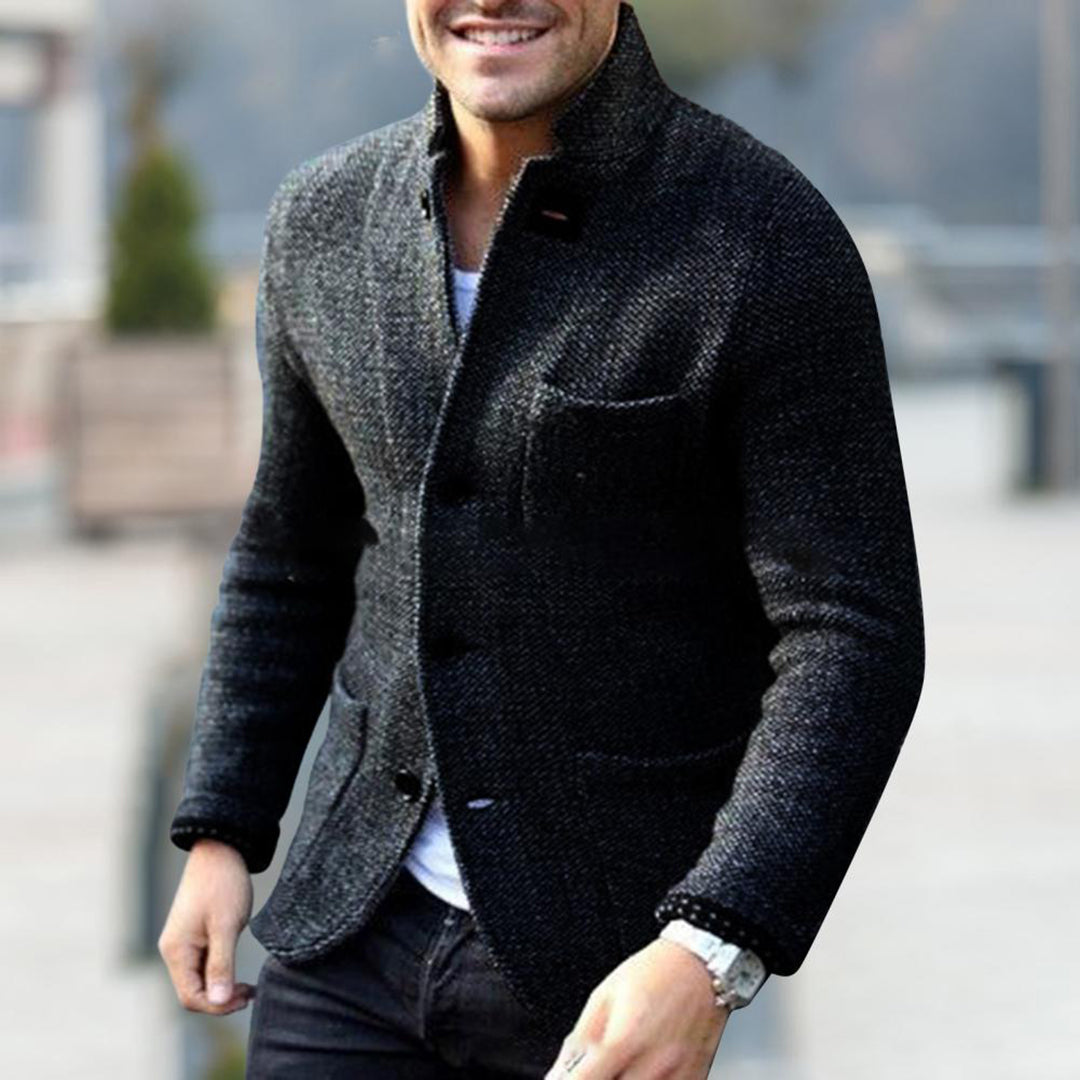 Chaqueta de punto estructurado para hombre – Capa cálida con botones al frente para un estilo casual elegante