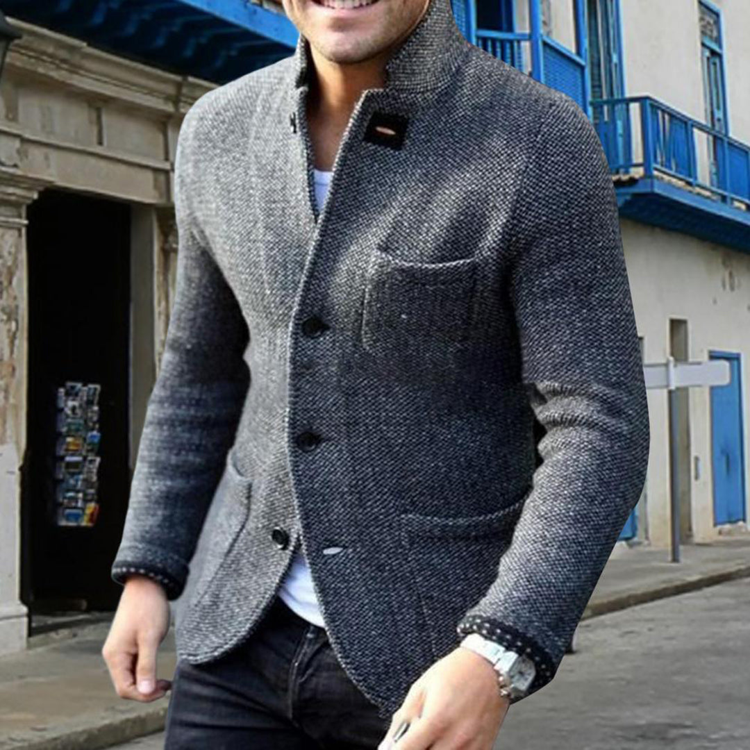 Chaqueta de punto estructurado para hombre – Capa cálida con botones al frente para un estilo casual elegante