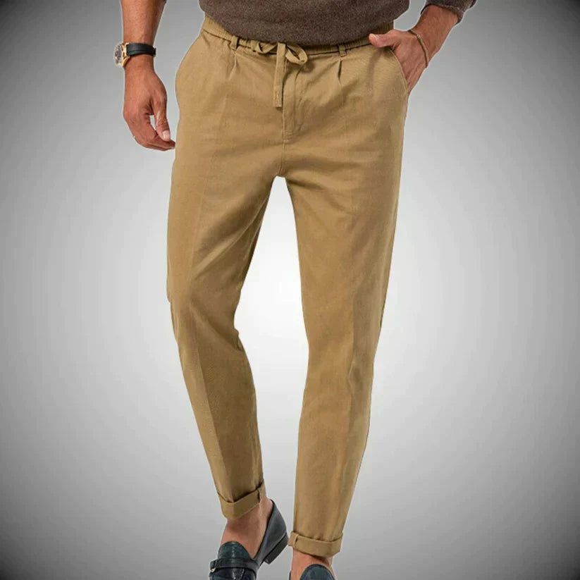 Men’s Tapered Linen Trousers – Drawstring Smart-Casual Pants for Warm-Weather Wear