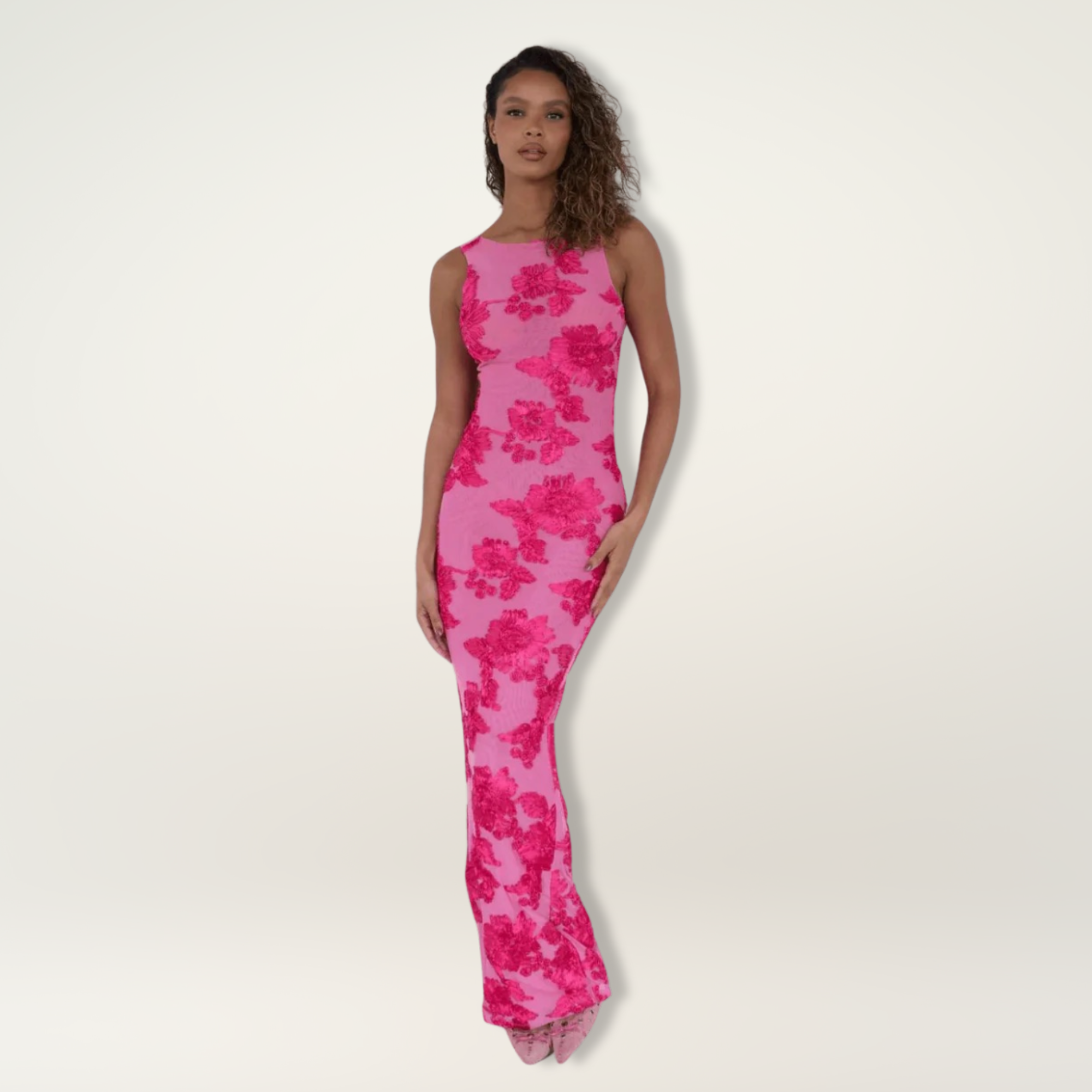 Women’s Dress Printed Sleeveless Fitted Maxi Flared Hem