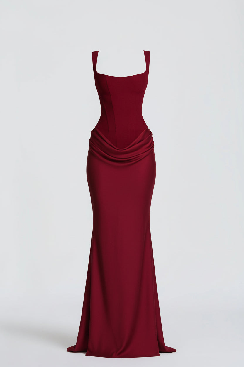 Women’s Dress Square Neck Draped Mermaid Maxi