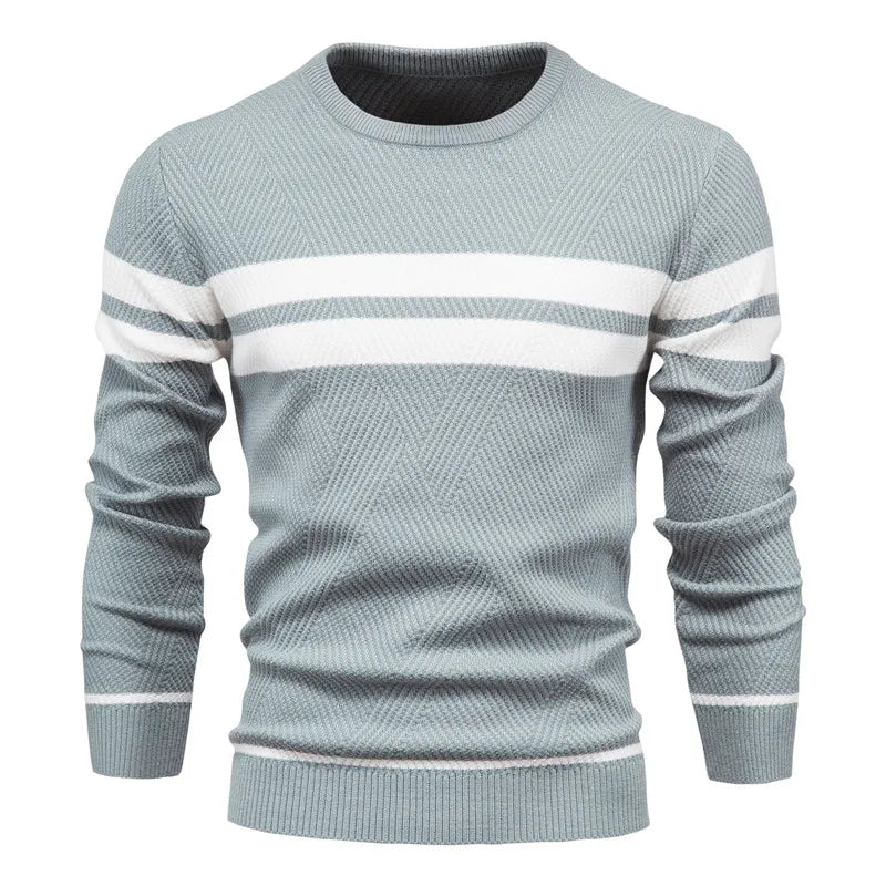 Maglione da uomo a girocollo lavorato a maglia – Morbido misto lana, casual e alla moda con dettaglio a righe moderno