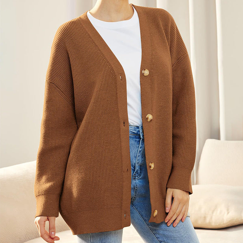 Casaco de malha oversized para senhora – camada suave com botões à frente para o escritório e dias descontraídos