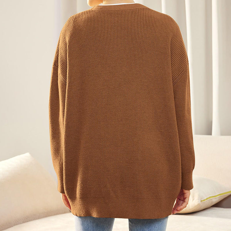 Casaco de malha oversized para senhora – camada suave com botões à frente para o escritório e dias descontraídos