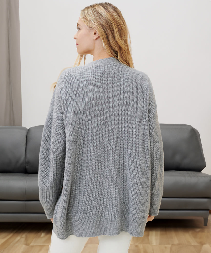 Casaco de malha oversized para senhora – camada suave com botões à frente para o escritório e dias descontraídos