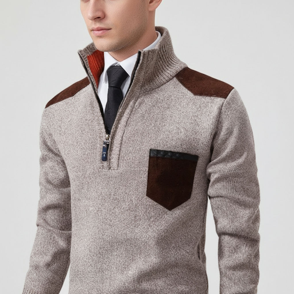 Men’s Quarter Zip Cashmere Sweater with Chest Pocket