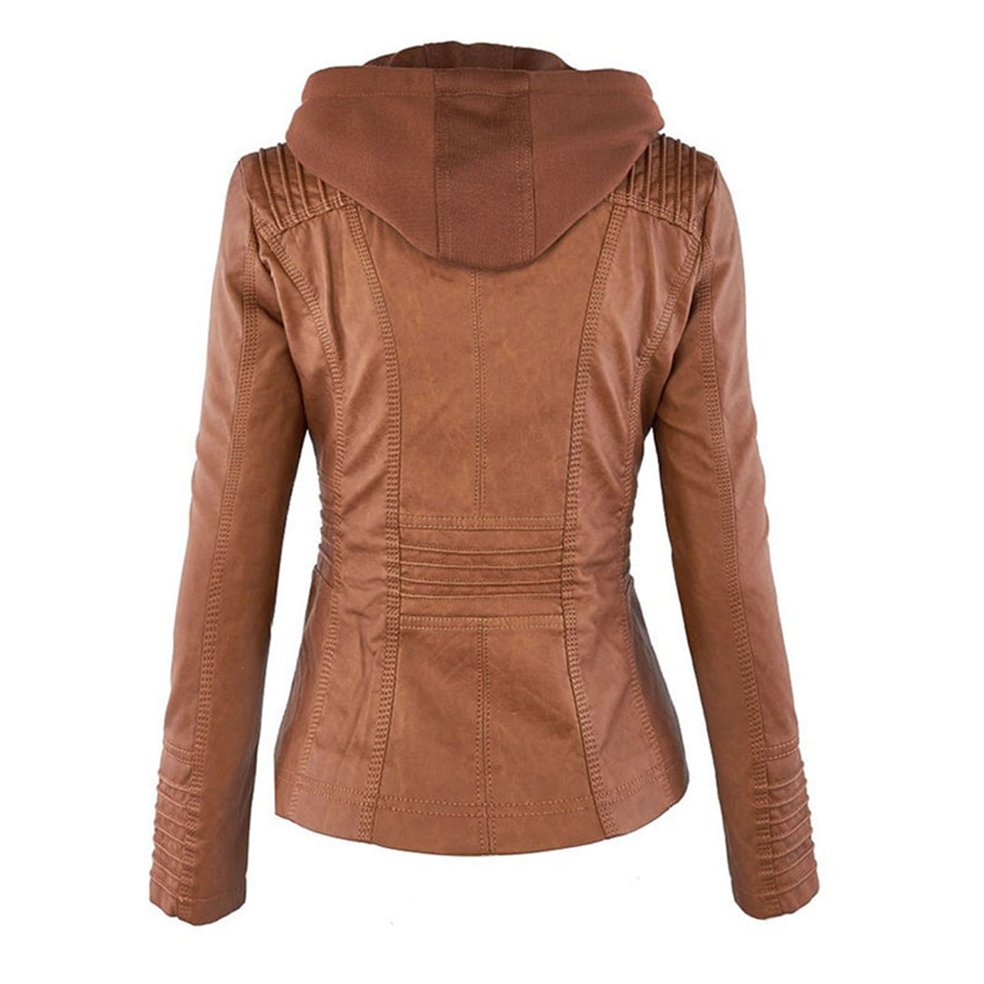 Damesjas met capuchon in lederlook en ritsdetails - getailleerd silhouet voor dagelijks gebruik en styling in het tussenseizoen