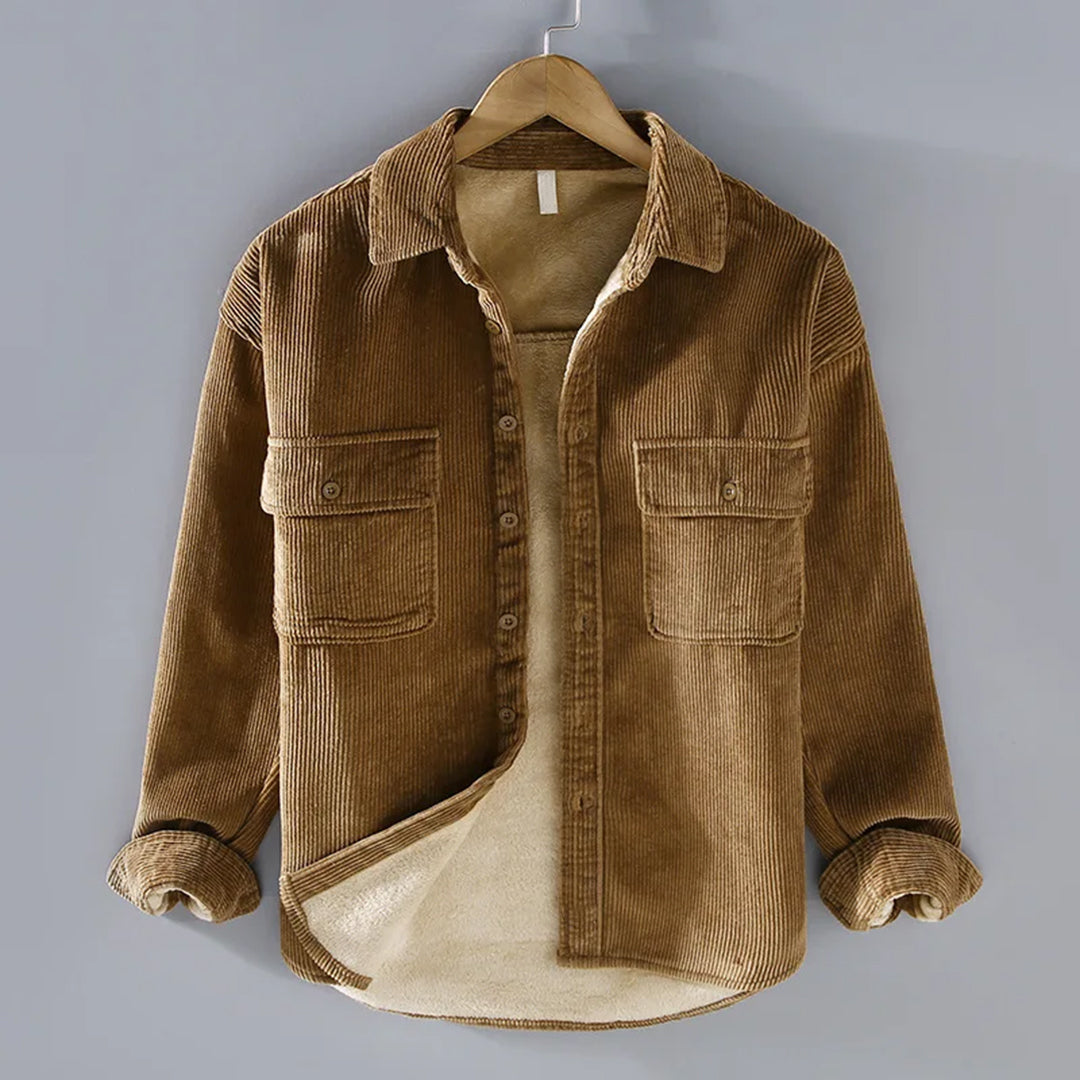 Sobrecamisa chaqueta cálida de pana para hombre – Prenda abotonada con bolsillos en el pecho para otoño e invierno