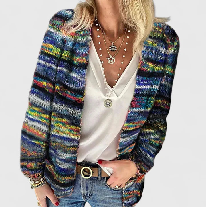 Women’s Printed Open-Front Cardigan – Soft Relaxed Knit for Autumn Layering and Daily Wear
