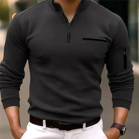 Maglione con zip e tasche da uomo – Comodo, traspirante, elegante, casual, quotidiano per stratificare
