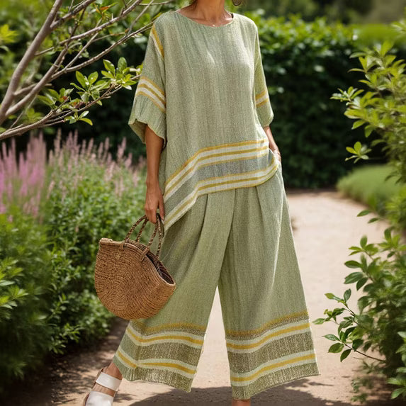 Conjunto de dos piezas para mujer con pantalones de pierna ancha y corte relajado