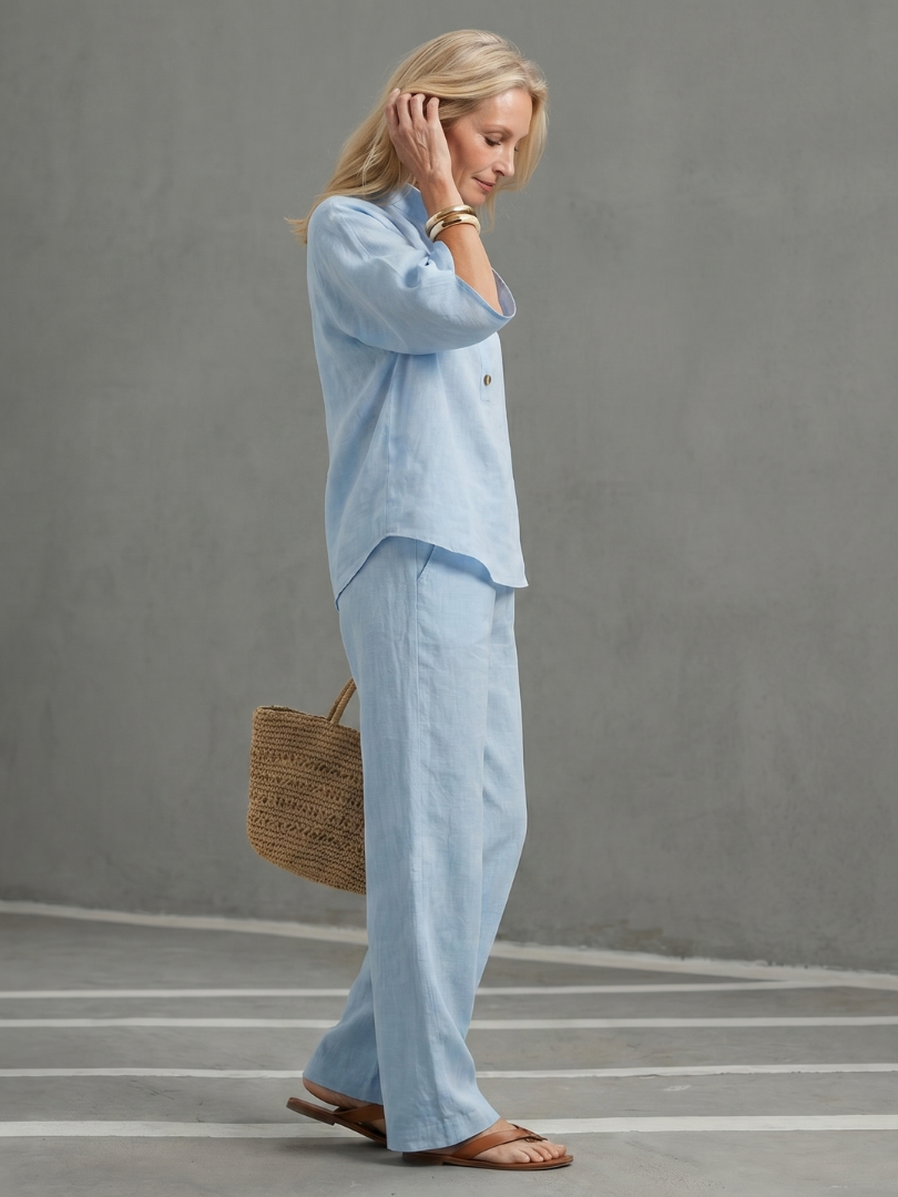 Women’s Set Linen Kimono Sleeve Straight Leg Co-ord