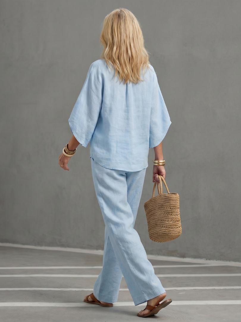 Women’s Set Linen Kimono Sleeve Straight Leg Co-ord