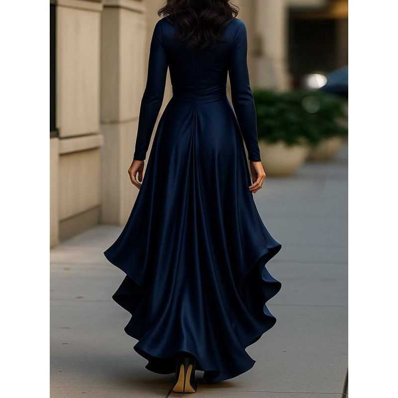 Women’s Plunge Wrap Maxi Dress With Asymmetric Ruffle Hem