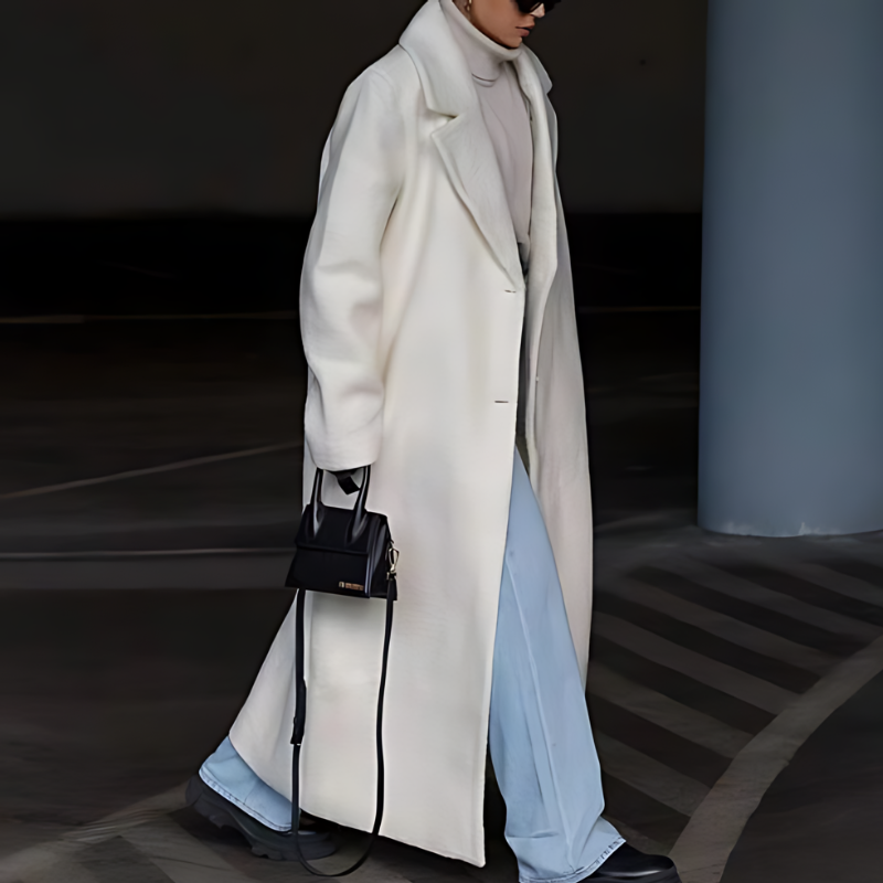 Palton lung oversized de iarnă pentru femei - strat lejer cu rever, pentru oraș pe vreme rece și ținute smart casual