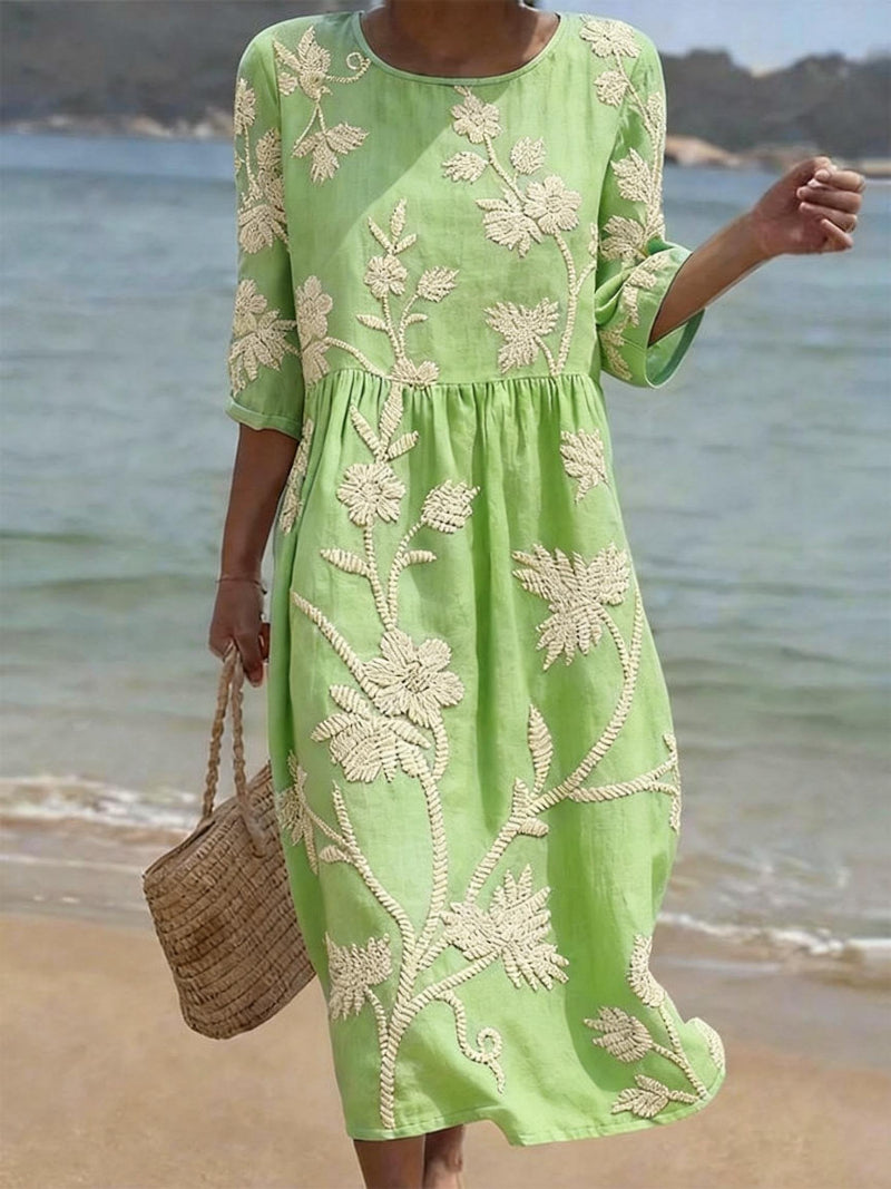 Women’s Embroidered Midi Dress Relaxed Elegant Occasion Style