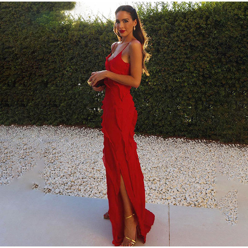 Women’s Ruffle Detail Maxi Dress Elegant Occasion Style