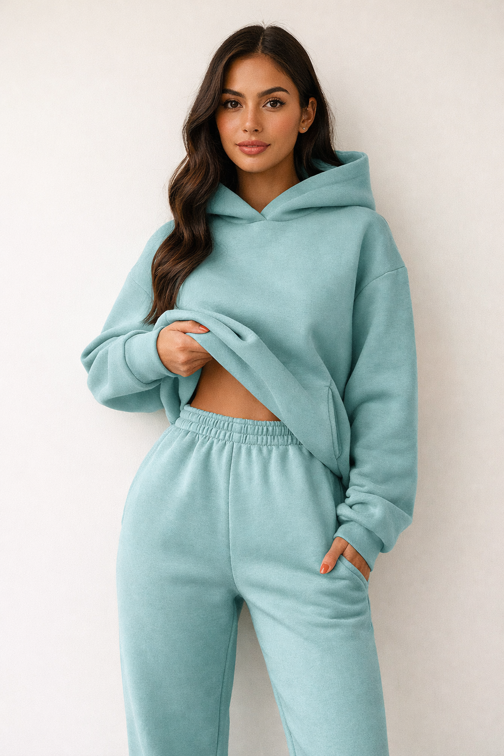 Conjunto de ropa cómoda para mujer con capucha y forro suave: ajuste relajado para otoño e invierno