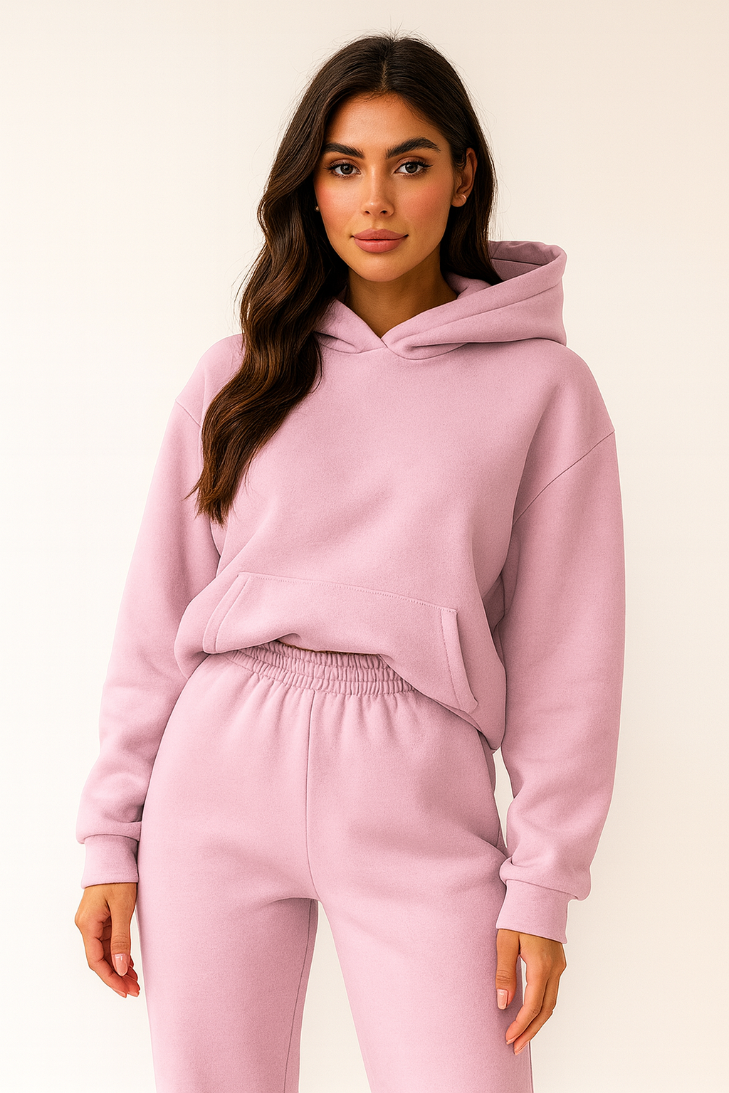 Conjunto de ropa cómoda para mujer con capucha y forro suave: ajuste relajado para otoño e invierno