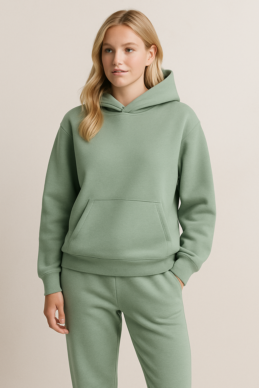 Conjunto de ropa cómoda para mujer con capucha y forro suave: ajuste relajado para otoño e invierno