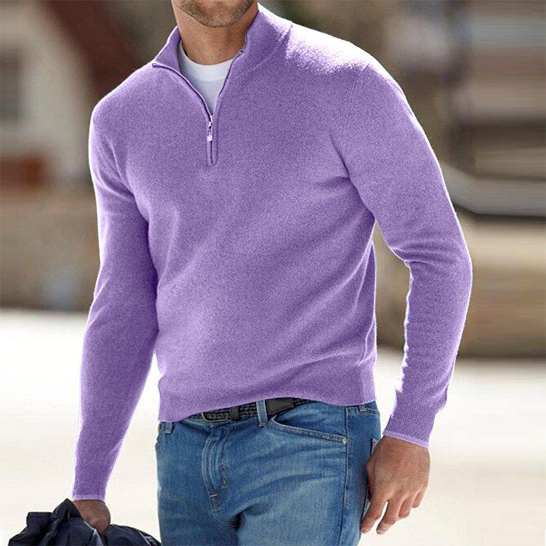 Suéter ligero para hombre con cremallera hasta el pecho y cuello alto